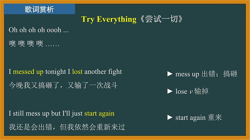 外研选择性必修第二册Unit 3【歌曲赏析】-Try_Everything_双语课件第3页