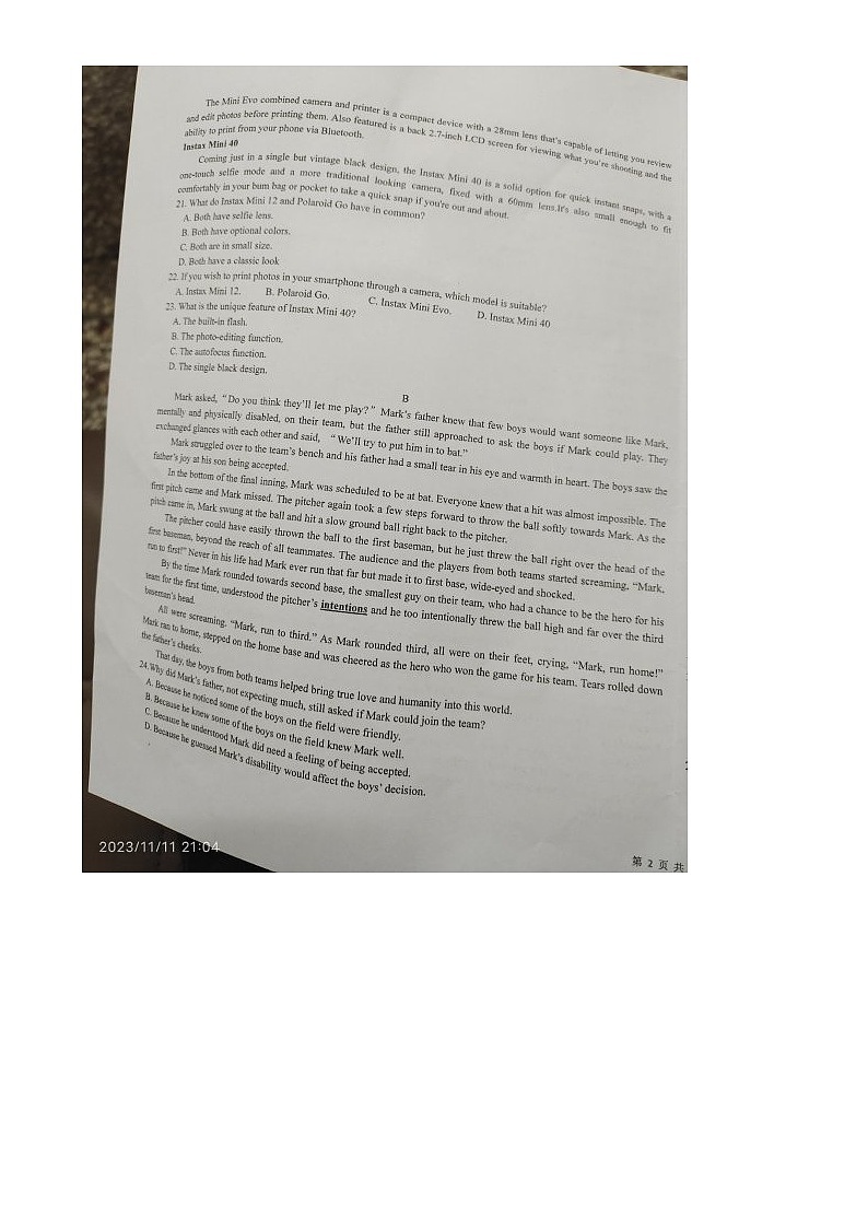 云南省曲靖市2023_2024学年高二英语上学期期中试题扫描版无答案第3页