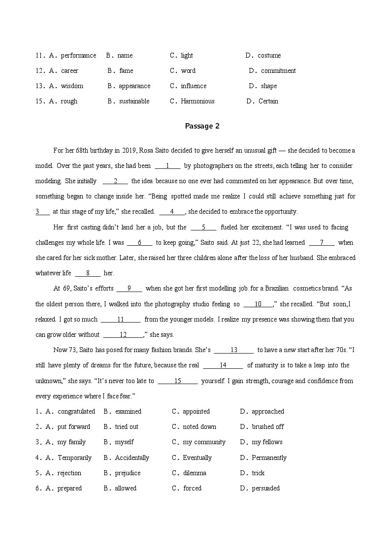 专题 02 主题一励志故事 -2025年高考英语完形填空专题复习提升（原卷板）第2页