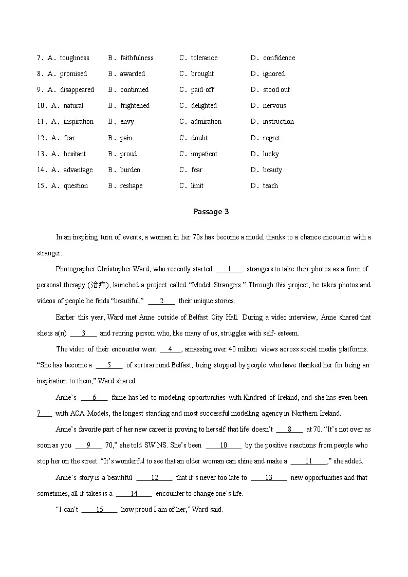 专题 02 主题一励志故事 -2025年高考英语完形填空专题复习提升（原卷板）第3页