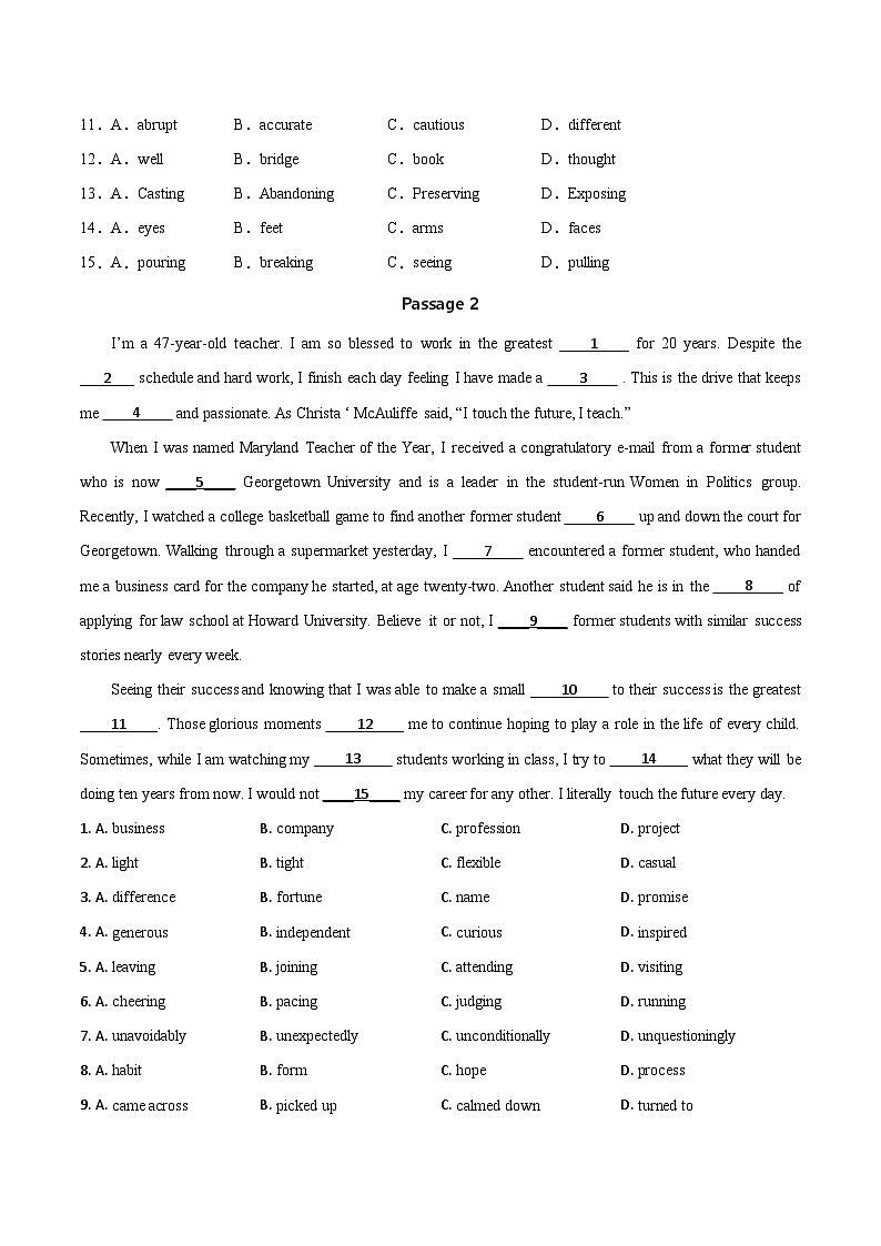 专题 03 主题二哲理感悟 -2025年高考英语完形填空专题复习提升（原卷板）第2页