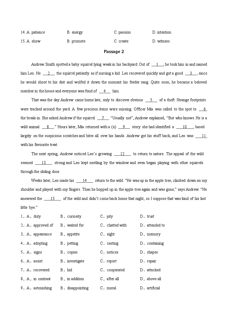 专题 06 主题五人与自然 -2025年高考英语完形填空专题复习提升（原卷板）第2页