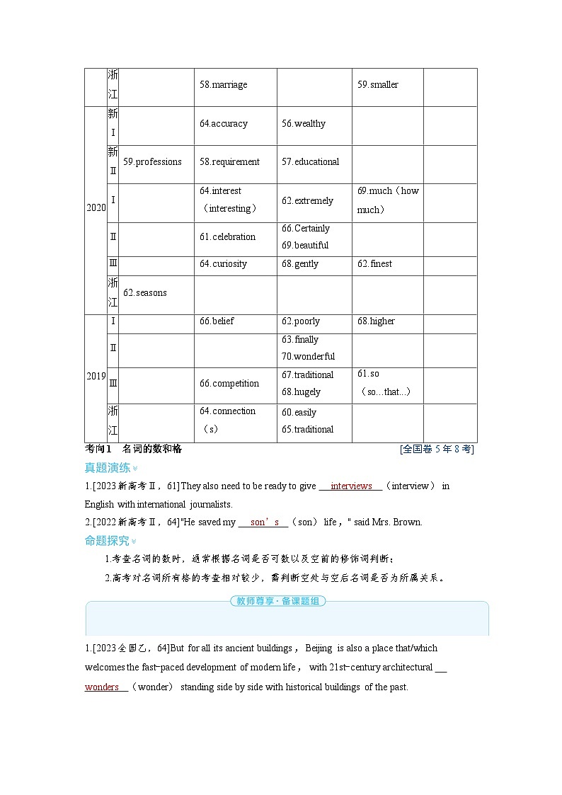 备战2025年高考英语精品教案 第二部分 学透语法 基础词法篇 专题二 名词、形容词和副词、数词（Word版附解析）第2页