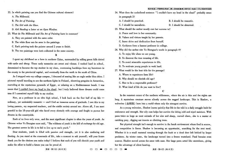 云南师范大学附属中学2025届高三上学期高考适应性月考（六）英语PDF版含解析第3页
