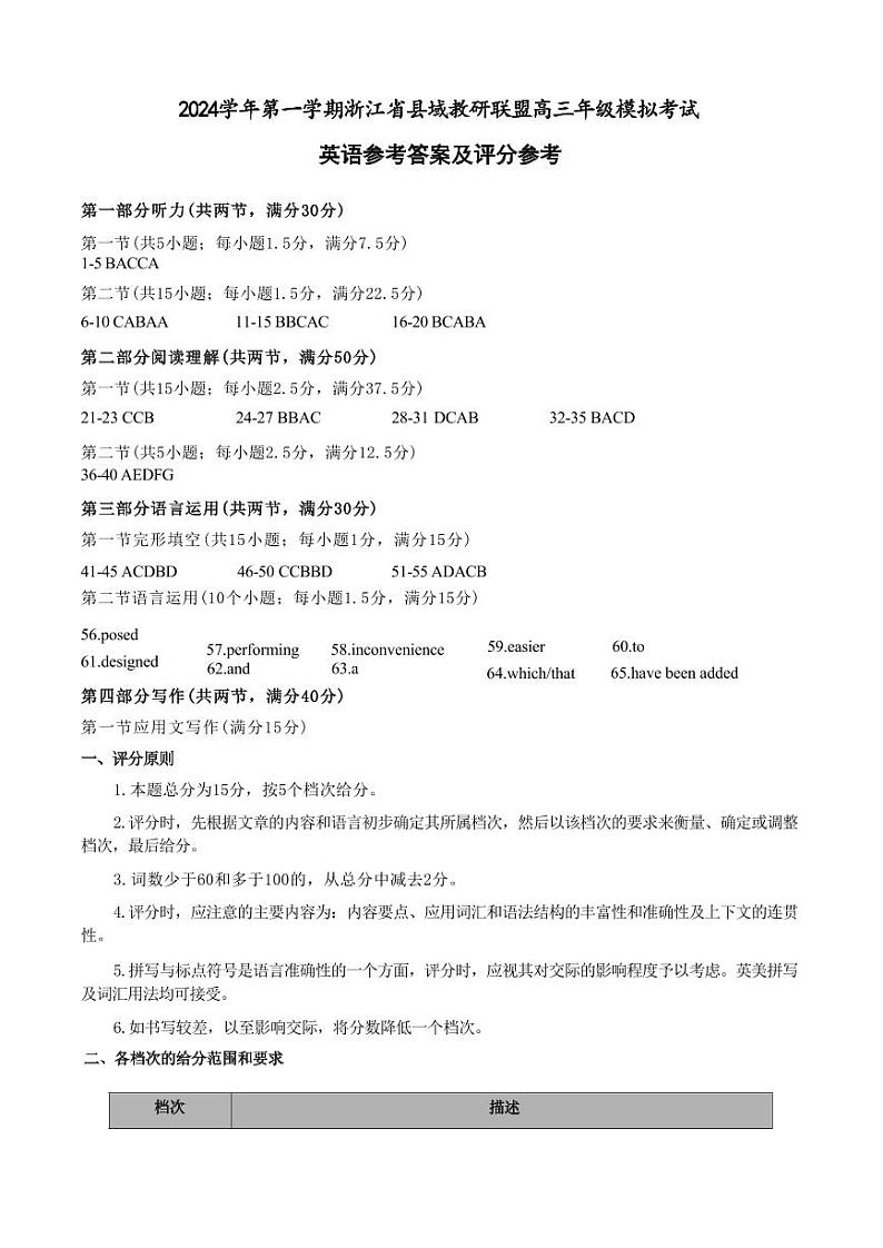 英语参考答案及评分参考第1页