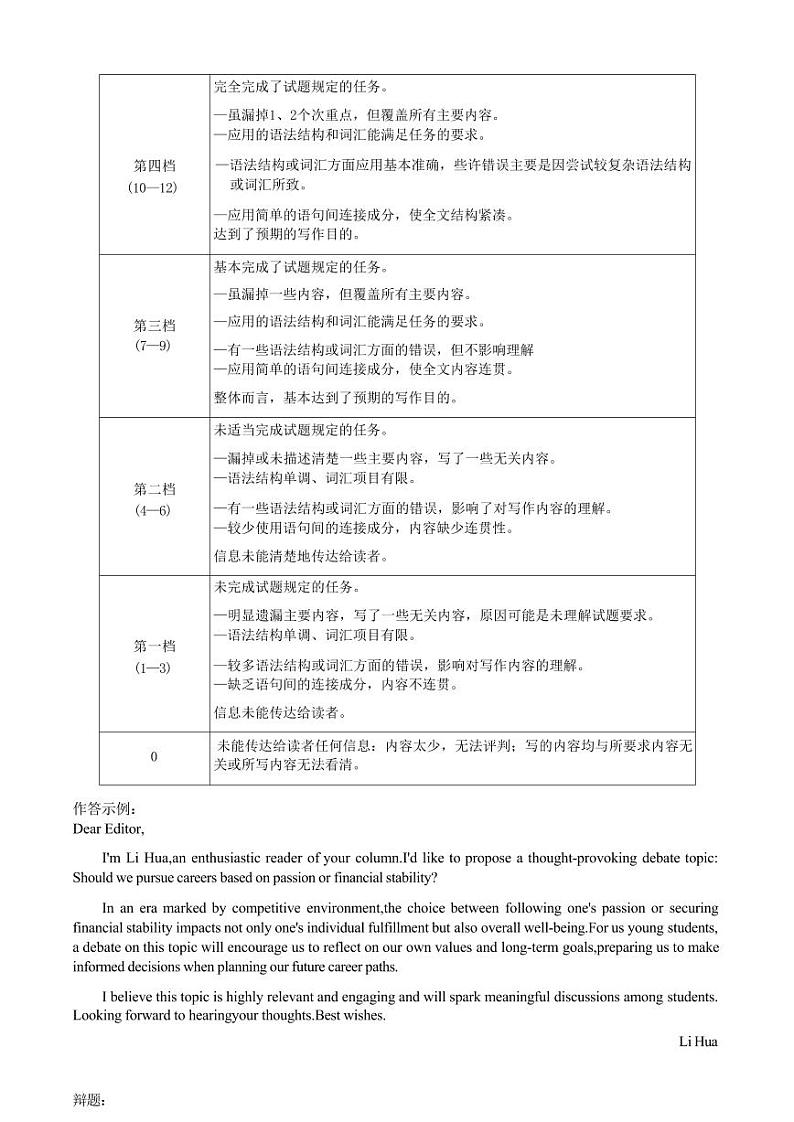 英语参考答案及评分参考第3页