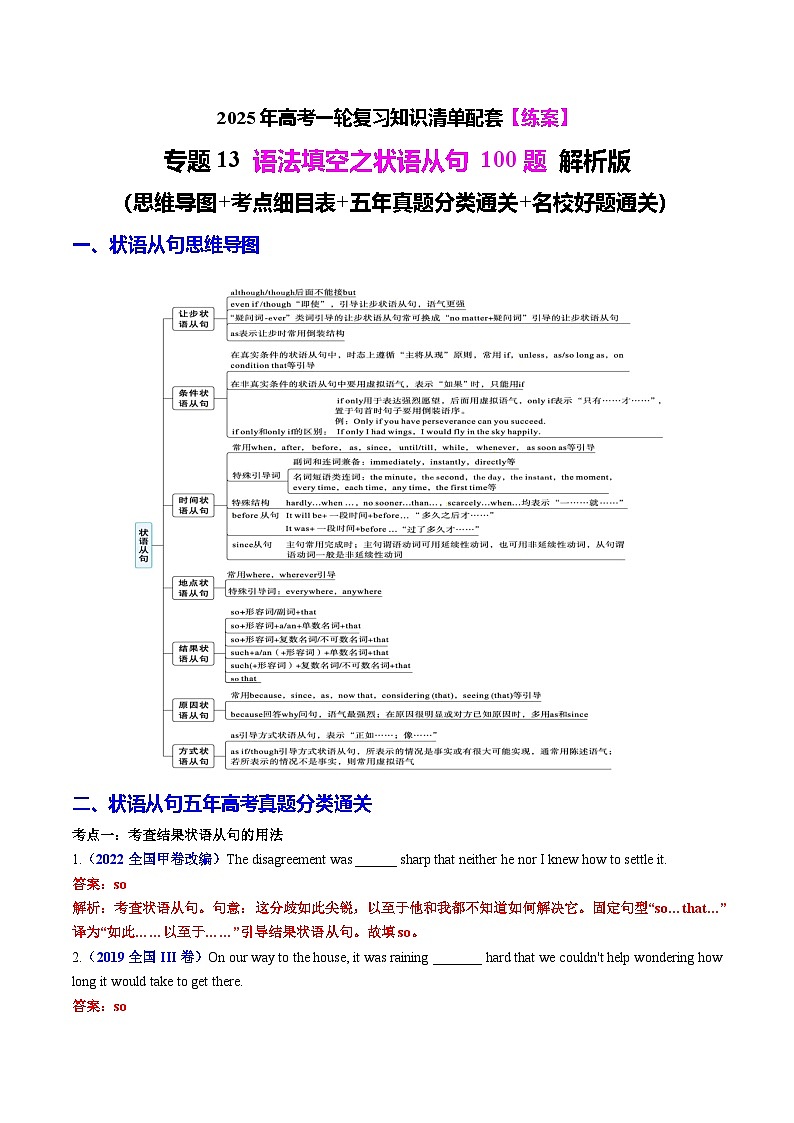 专题13 语法填空之状语从句100题（练案）-2025年高考英语一轮复习（全国通用）解析版第1页