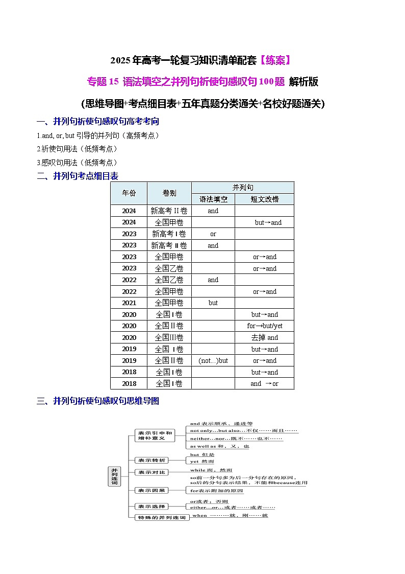 专题15 语法填空之并列句祈使句感叹句100题（练案）-2025年高考英语一轮复习（全国通用）解析版第1页