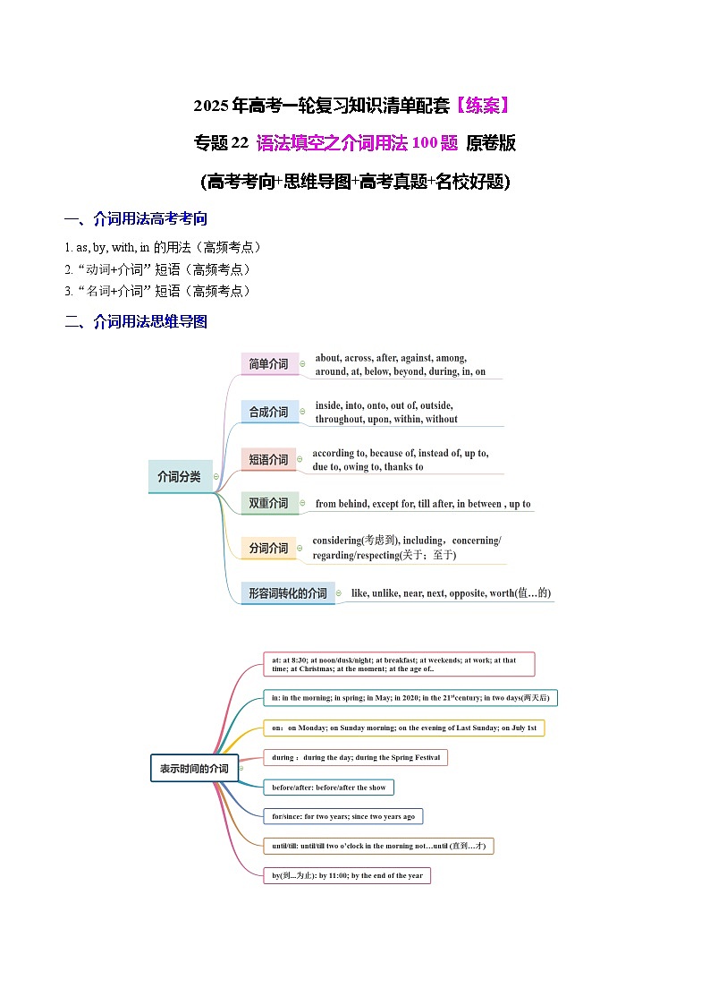 专题22 语法填空之介词用法100题（练案）-2025年高考英语一轮复习（全国通用）原卷版第1页