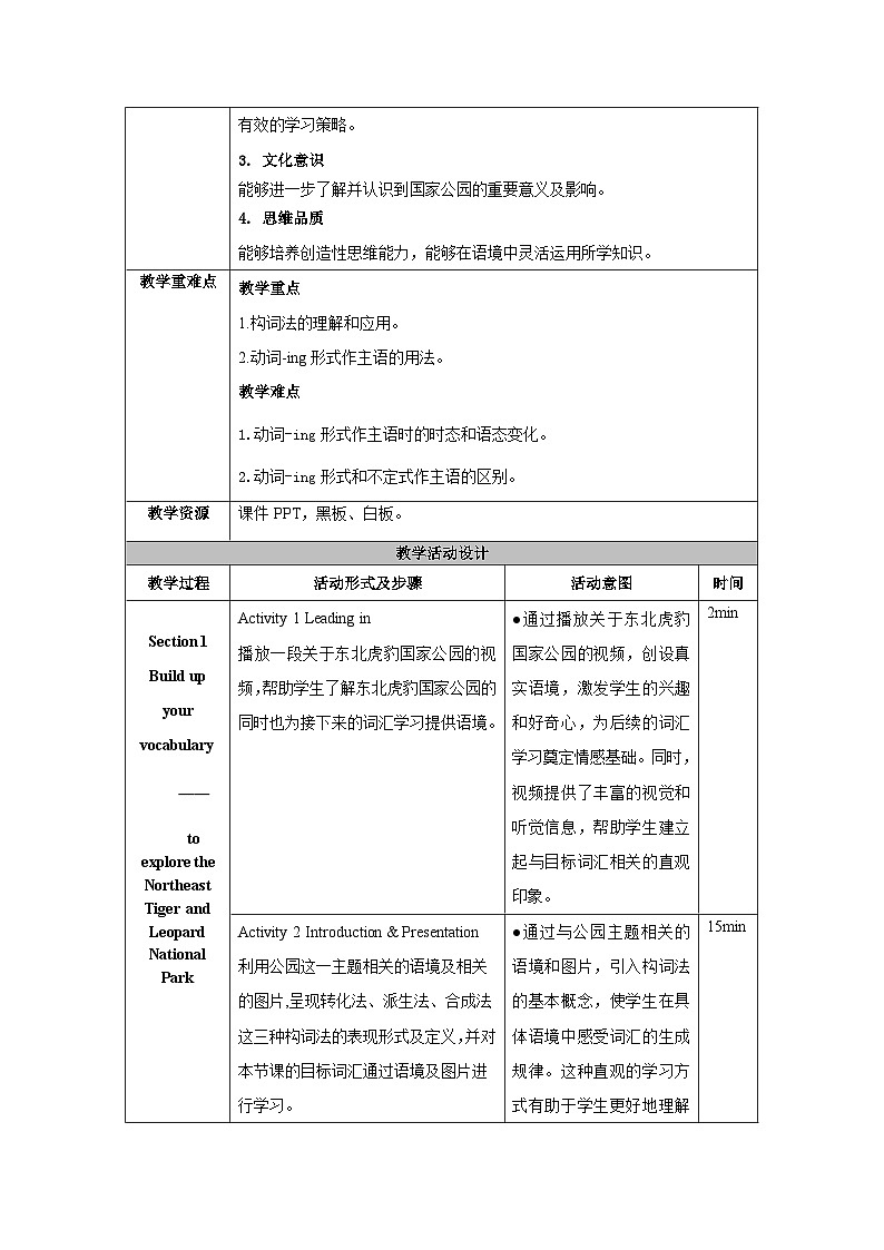 人教版（2019）高中英语选择性必修第一册Unit 3《Fascinating Parks》Learning About Langugage 教案第3页