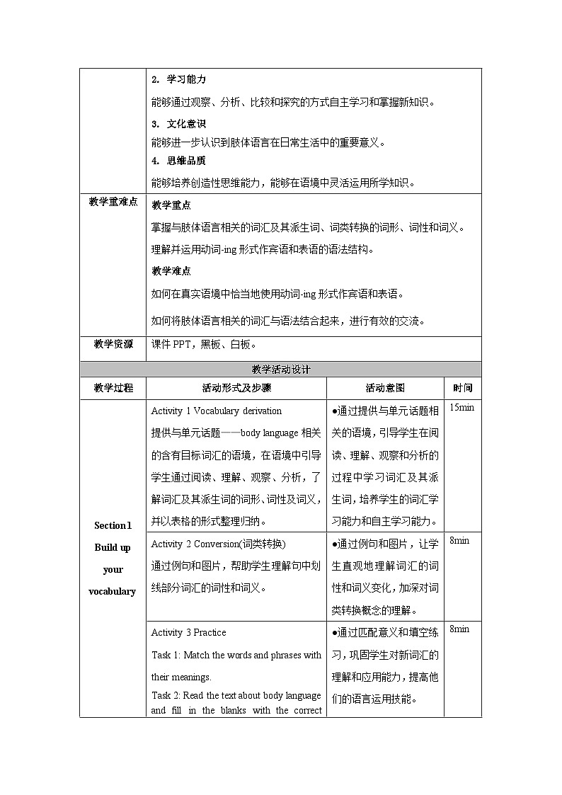 人教版（2019）高中英语选择性必修第一册Unit 4《Body Language》Learning About Langugage 教案第3页