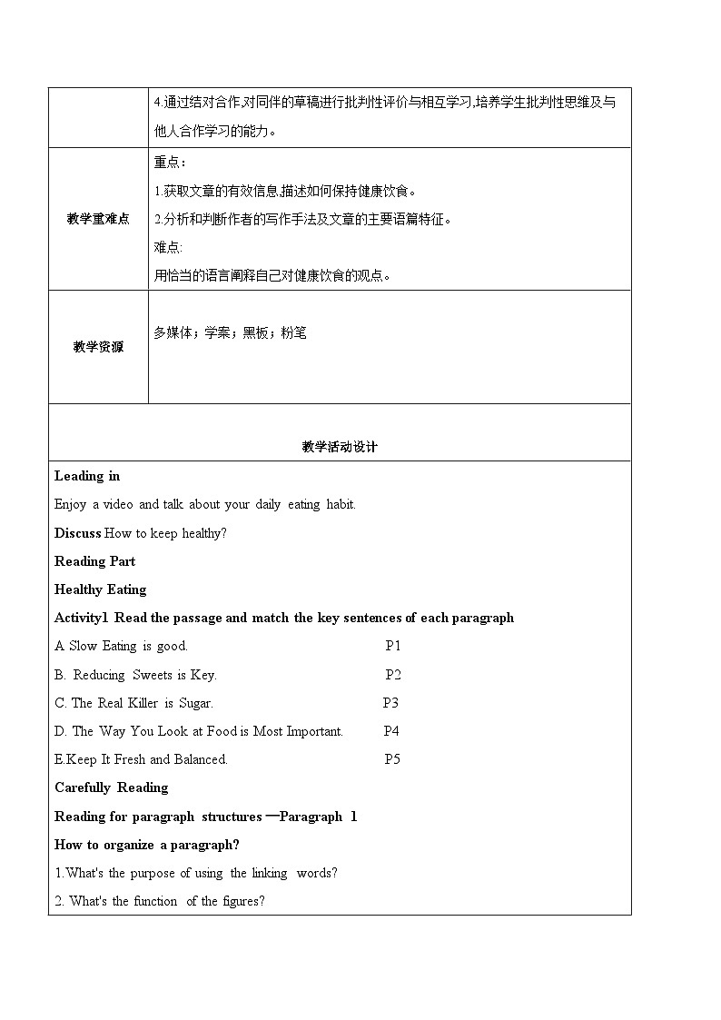 人教版2019选择性必修第二册 高二英语 Unit 3《FOOD AND CULTURE》Using Language2 读写课 教案第2页