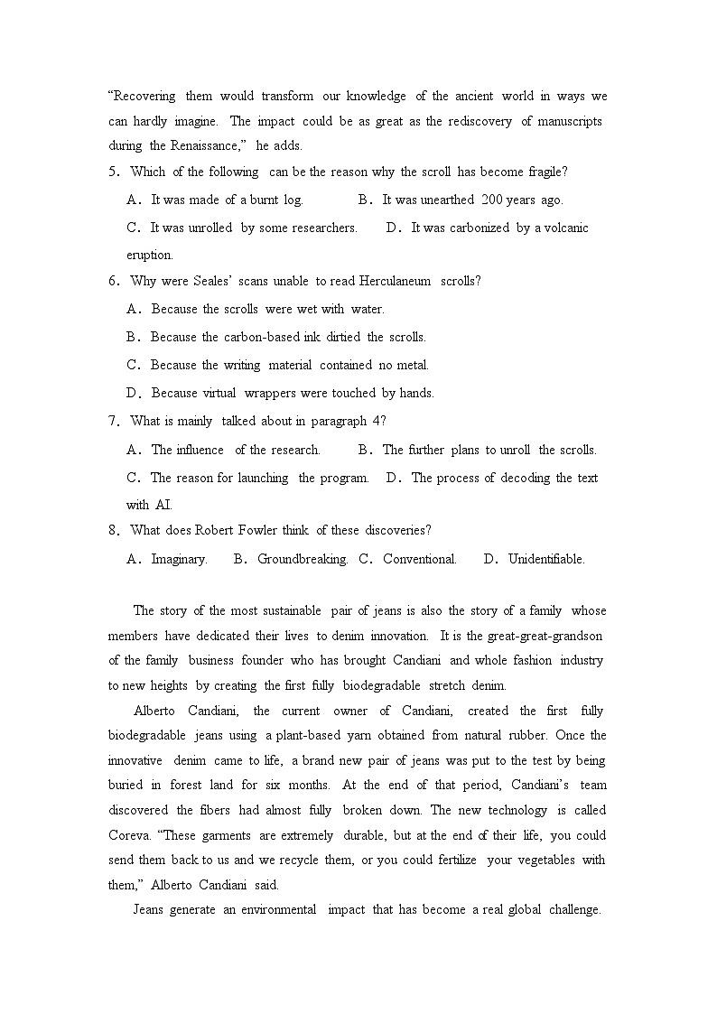 人教版2019选择性必修第二册 高二英语 UNIT1《SCIENCE AND SCIENTISTS》单元测试卷（原卷）第3页