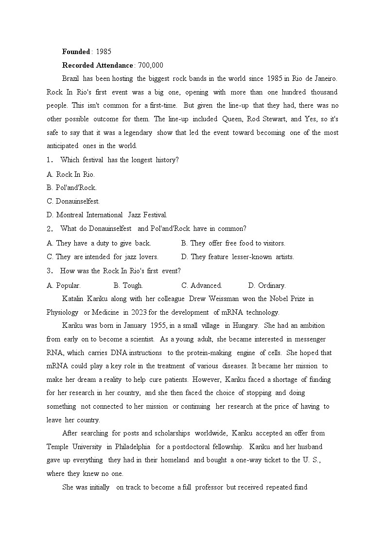 四川省内江市第一中学2025届高三上学期期中考试英语试卷(含答案)第2页