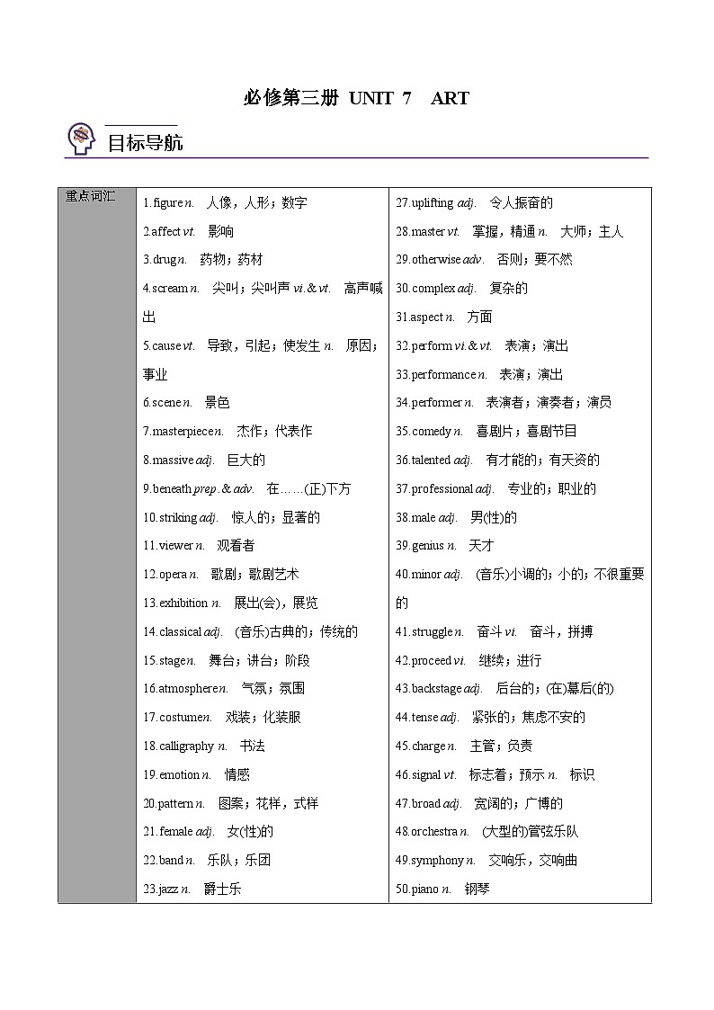 北师大版(2019)高中英语 必修三 unit7 知识清单 教师版 （素材）第1页