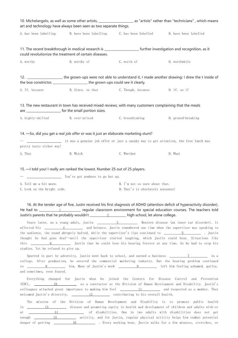 2024～2025学年天津和平区天津市第一中学高二(上)期中英语试卷(含解析)第2页