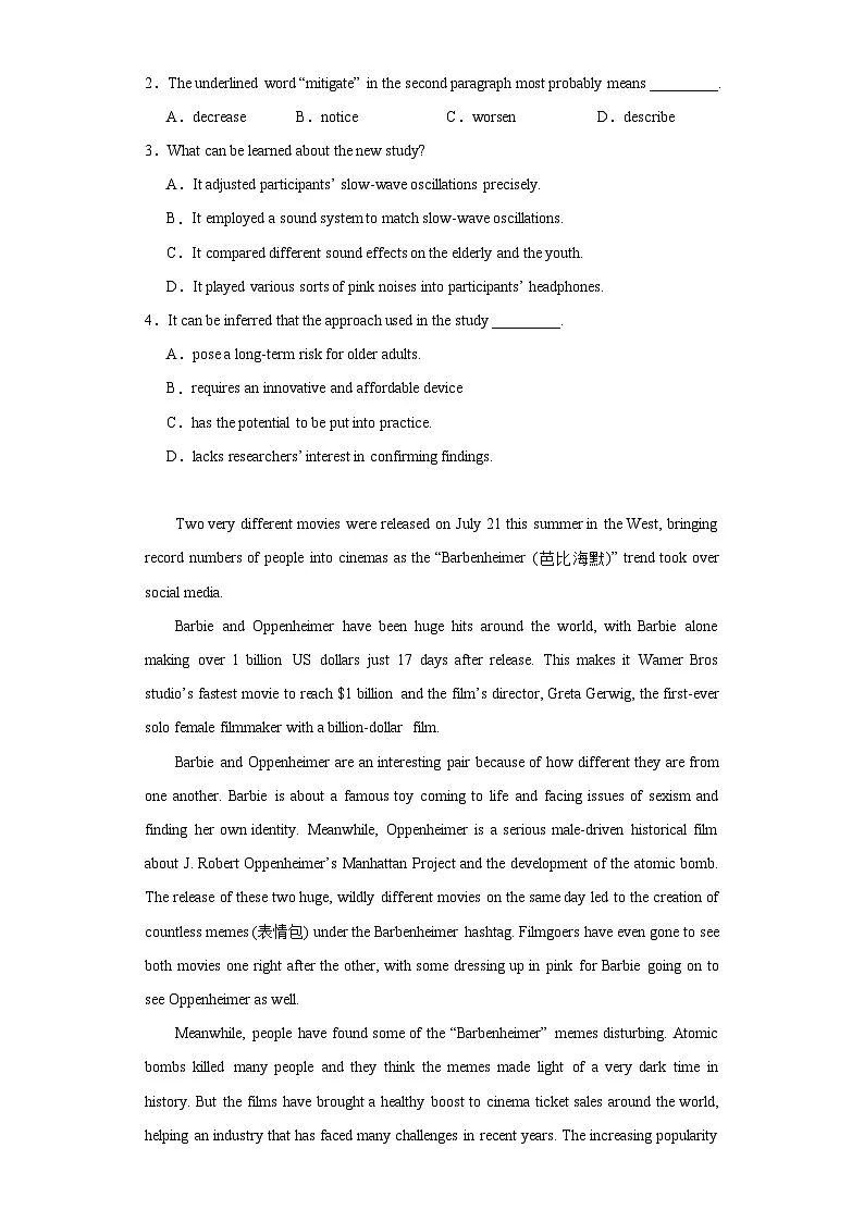 浙江省杭州二中2023-2024学年上学期高二年级期末考英语试题第2页