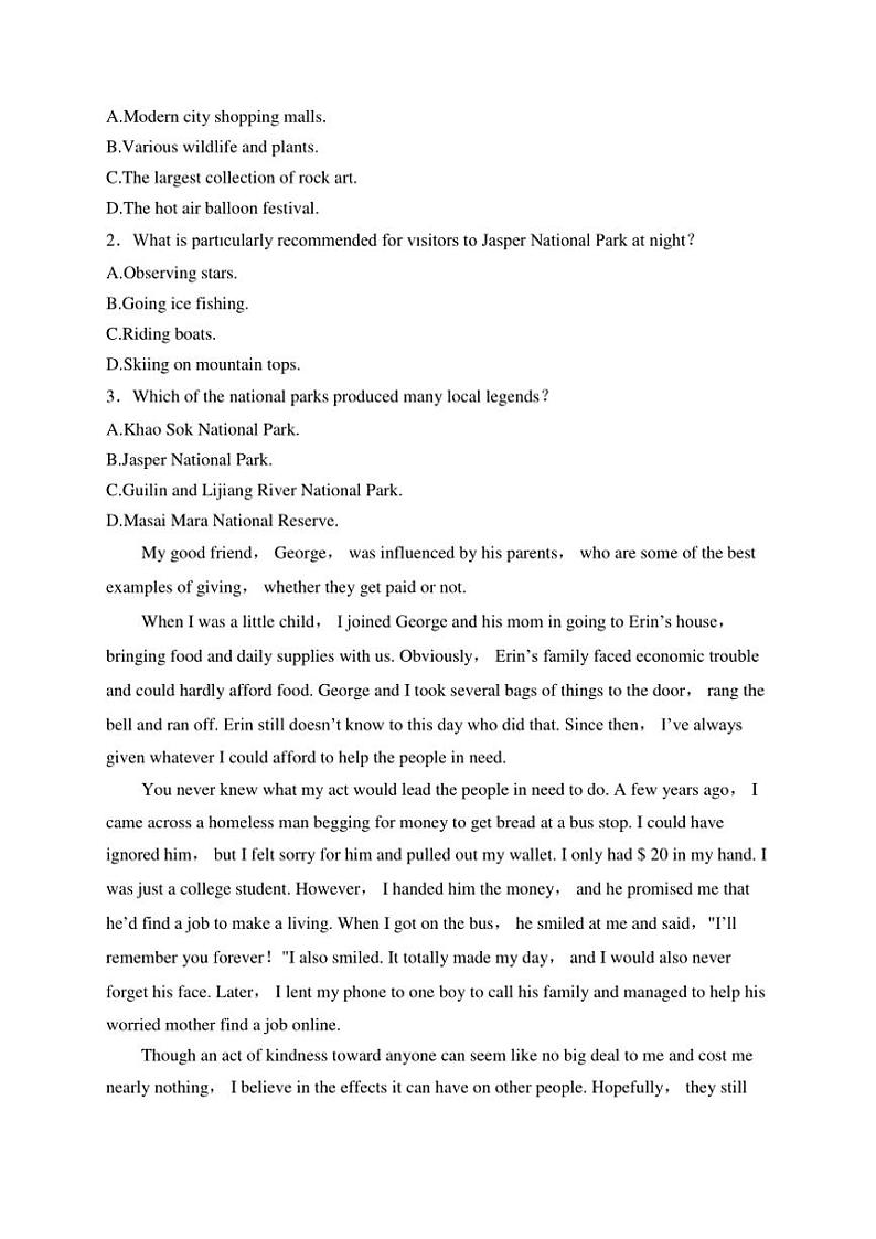 2024～2025学年河北省唐山市高一(上)期中英语试卷(含解析)第2页