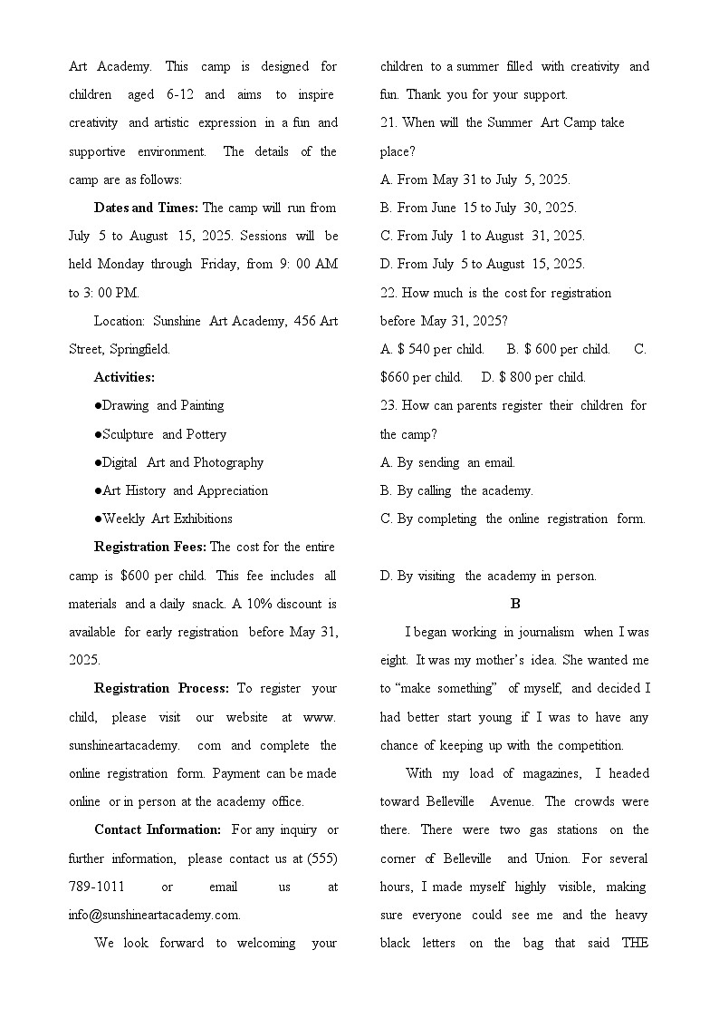 吉林省长春外国语学校2024-2025学年高一上学期12月月考英语试题-A4第3页