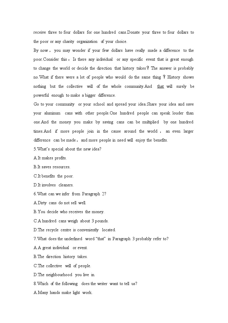 2025届人教版(2019)高中英语一轮话题复习高考题型练：话题14　公益事业与志愿者服务（学生版）第3页