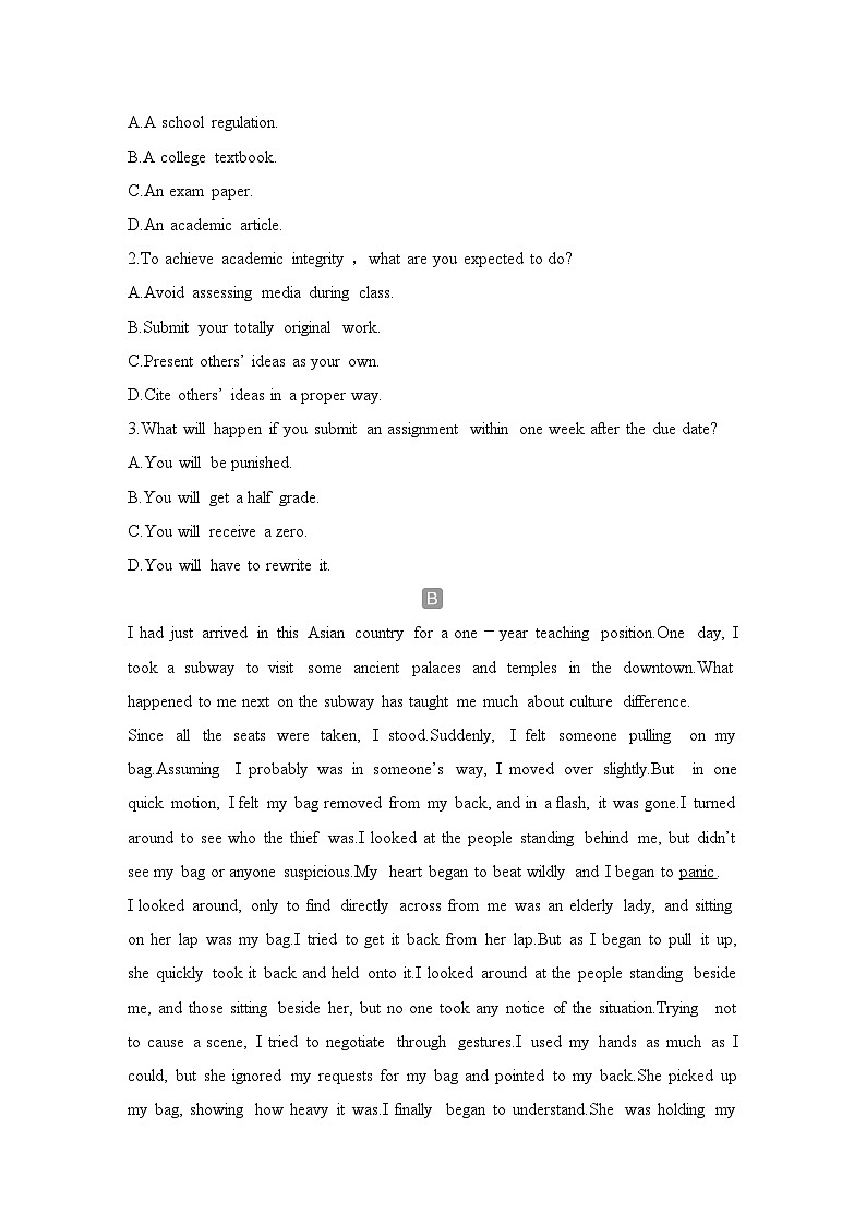 2025届人教版(2019)高中英语一轮话题复习高考题型练：话题22　跨文化沟通、包容与合作（学生版）第2页