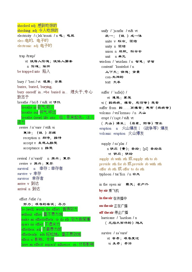 必修第一册 Unit 4-高考英语一轮复习重难词汇过关练（人教版2019）第2页