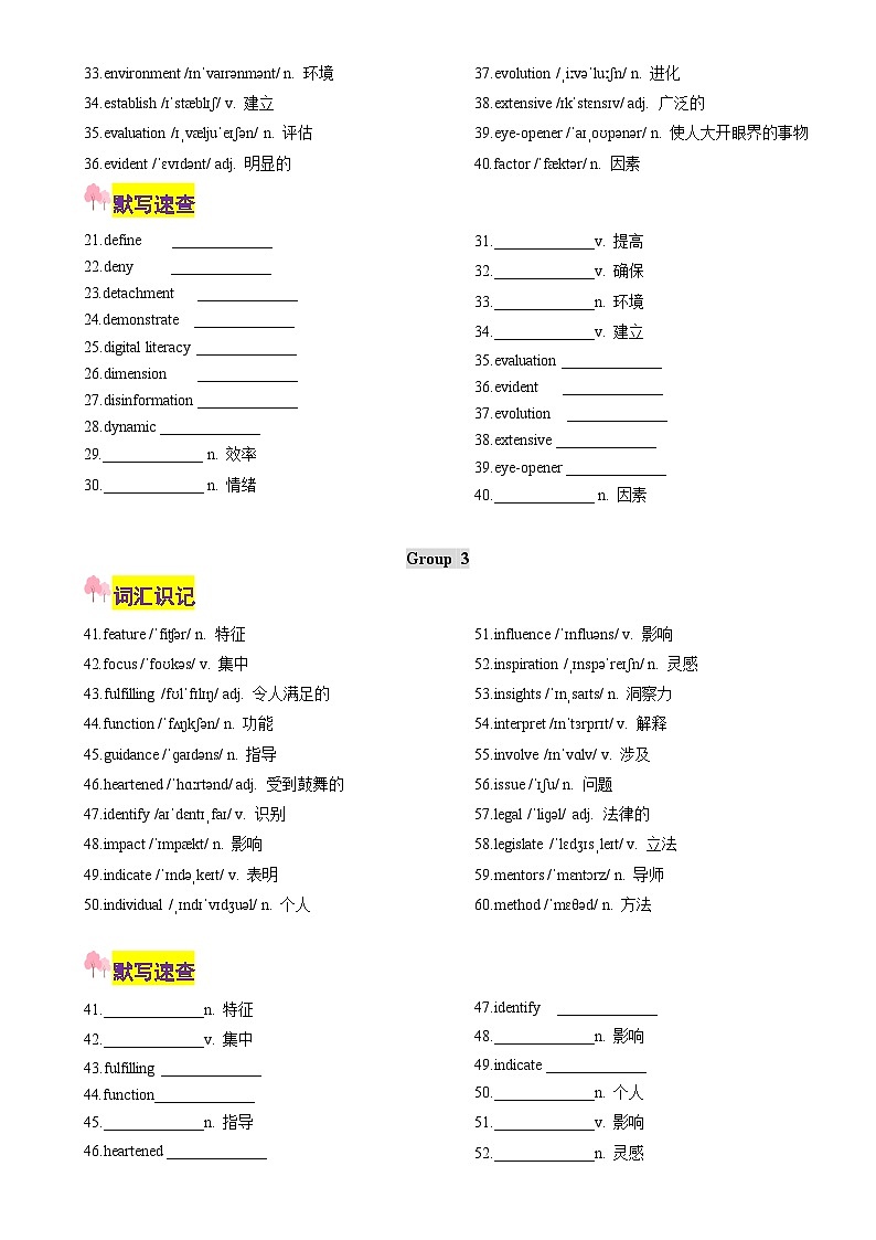 专题01 阅读障碍词汇知识清单（含测试）（原卷版）- 2025年高考英语热点话题阅读&时文阅读-A4第2页