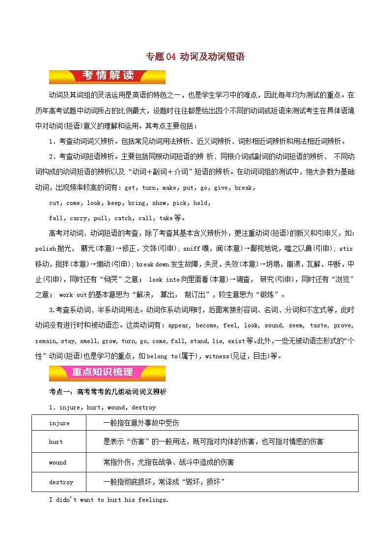 高考英语二轮复习专题04动词及动词短语讲学案含解析第1页