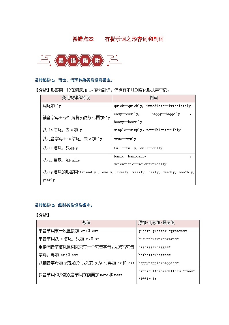 新高考专用备战2024年高考英语易错题精选易错点22语法填空：有提示词之形容词和副词3大陷阱学生版练习第1页