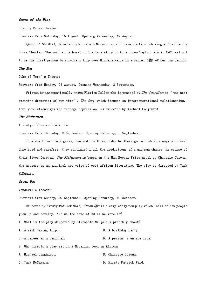 江西省南昌市2023_2024学年高二英语上学期11月期中试题含解析第3页