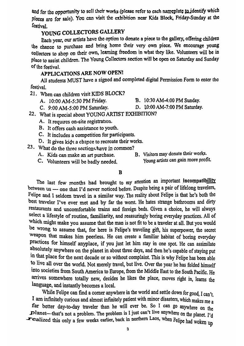 北京市北京第一零一中学2024-2025学年高三上学期统考三英语试卷（PDF版附答案）第3页