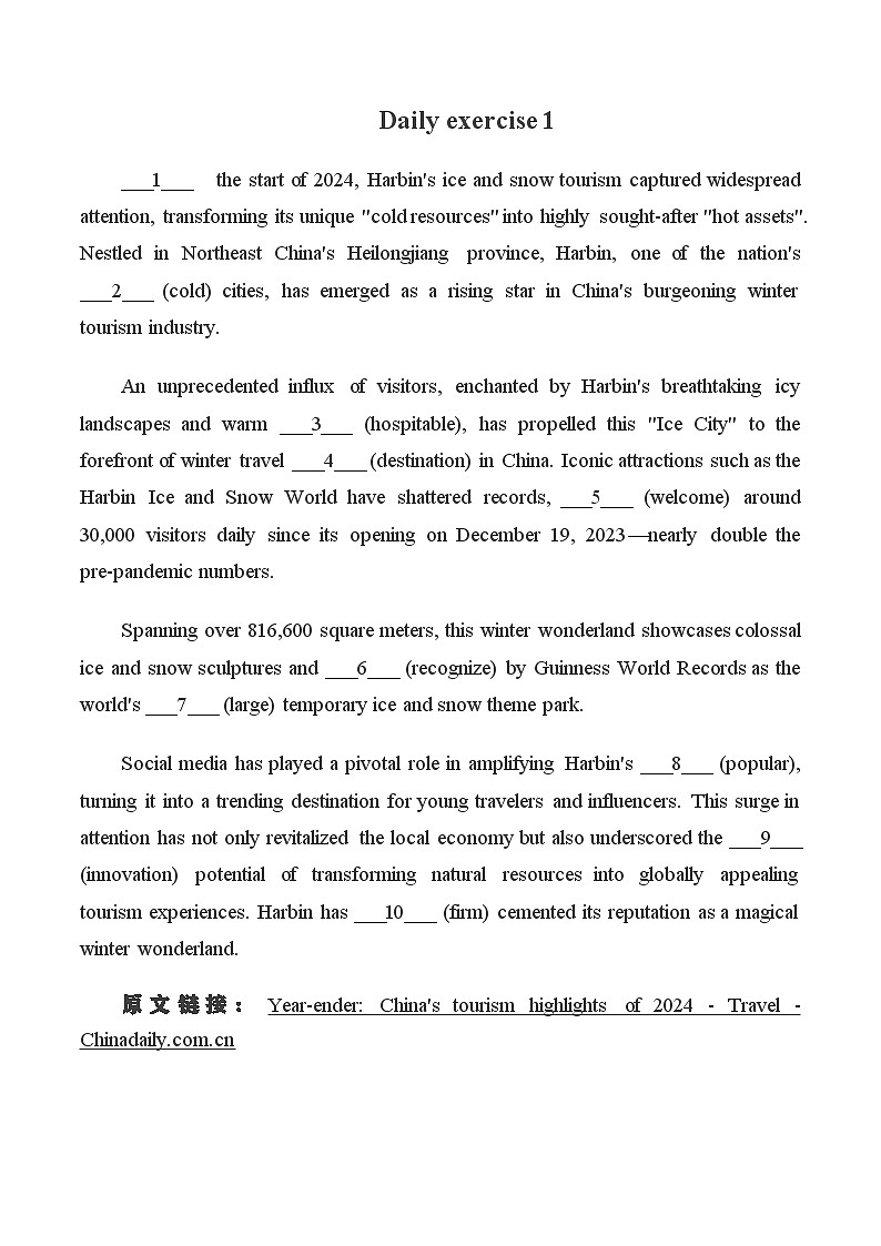 ChinaDaily改编语法填空word练习-2025届高三英语一轮复习 (二)第1页