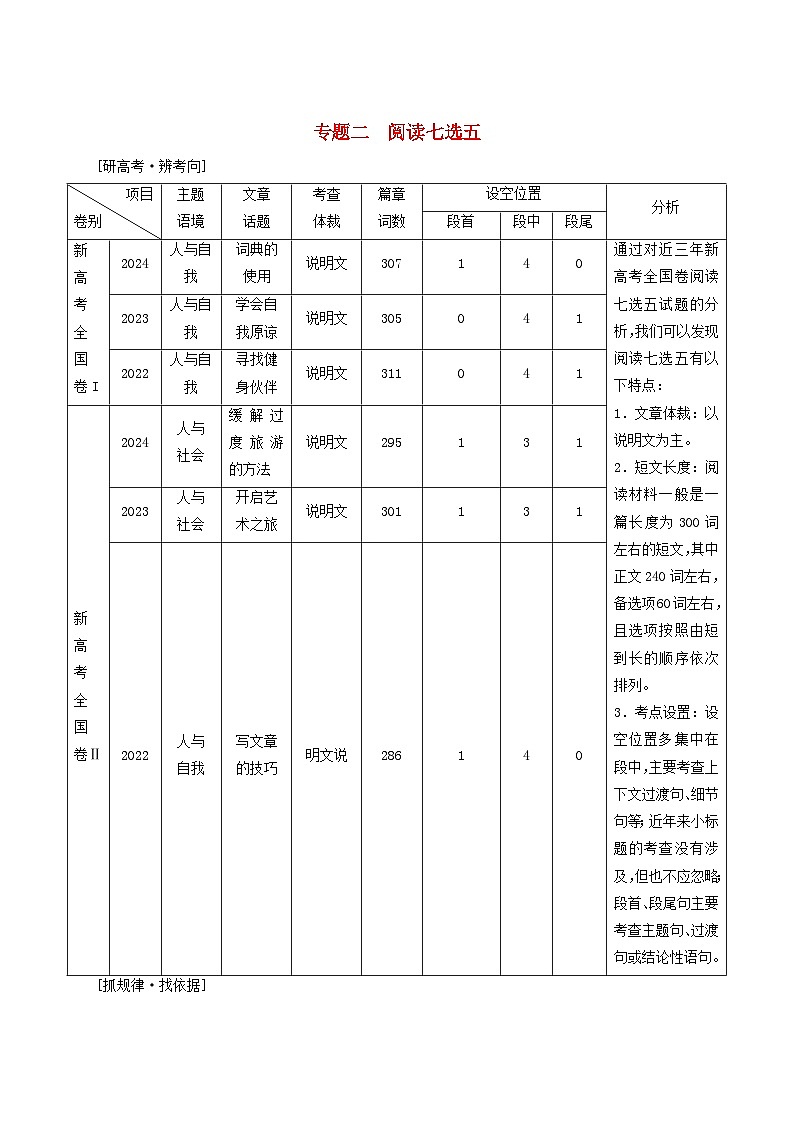 2025届高考英语二轮专题复习与测试专题二阅读七选五第一讲利用设空位置解题第1页