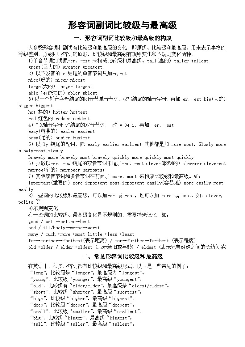 高中英语2025届高考形容词副词 比较级与最高级知识讲解第1页