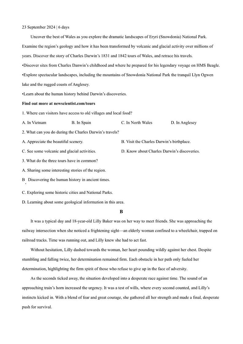 2024～2025学年陕西省宝鸡市高三上高考模拟检测(一)英语试卷(含解析)第2页