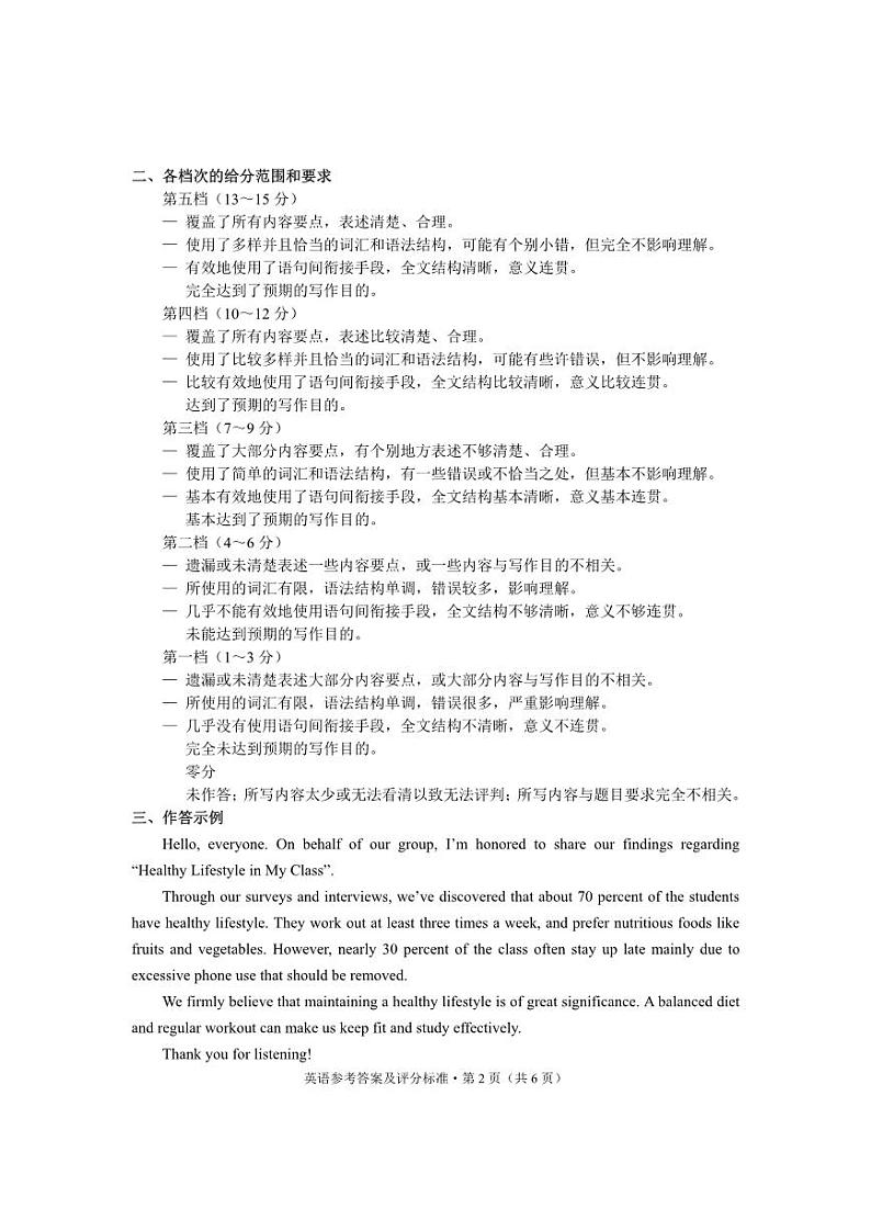 2025届昆明市高三“三诊一模”1月统测英语答案第2页