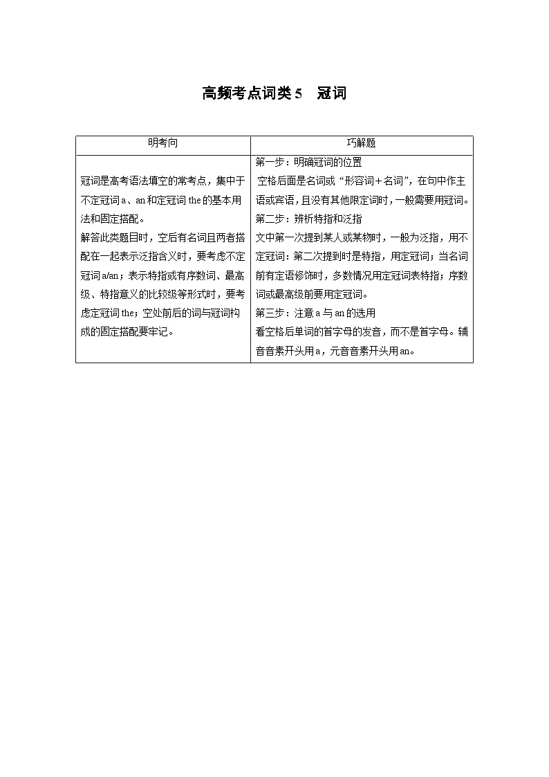 专题四　高频考点词类5　冠词--2025年高考英语大二轮复习（教师版）第1页