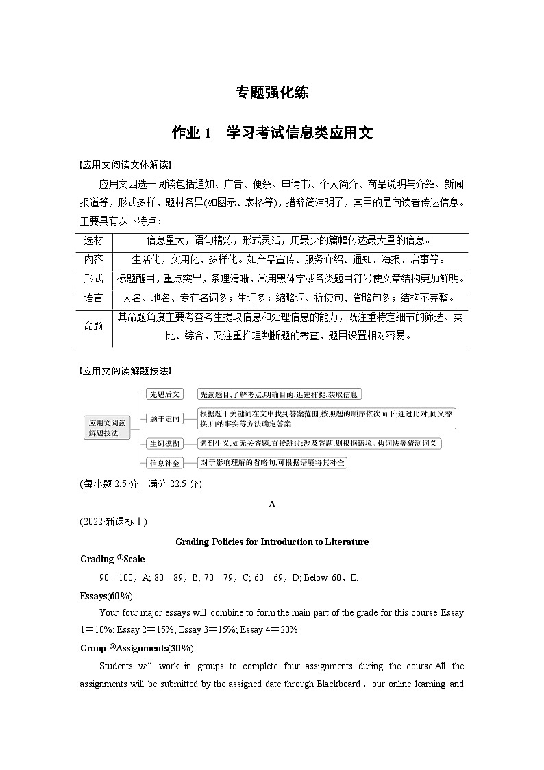 作业1　学习考试信息类应用文 --2025年高考英语大二轮复习强化专练（学生版）第1页