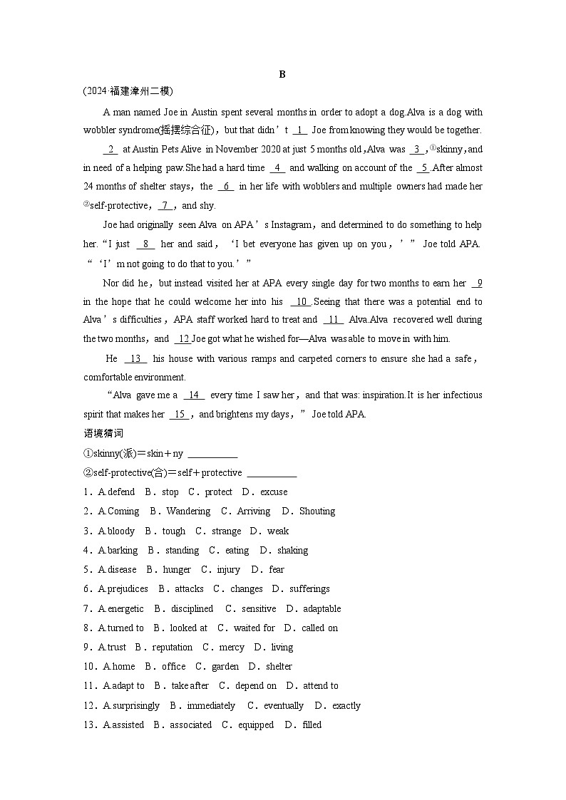 作业27　人与动物类记叙文 --2025年高考英语大二轮复习强化专练（学生版）第2页
