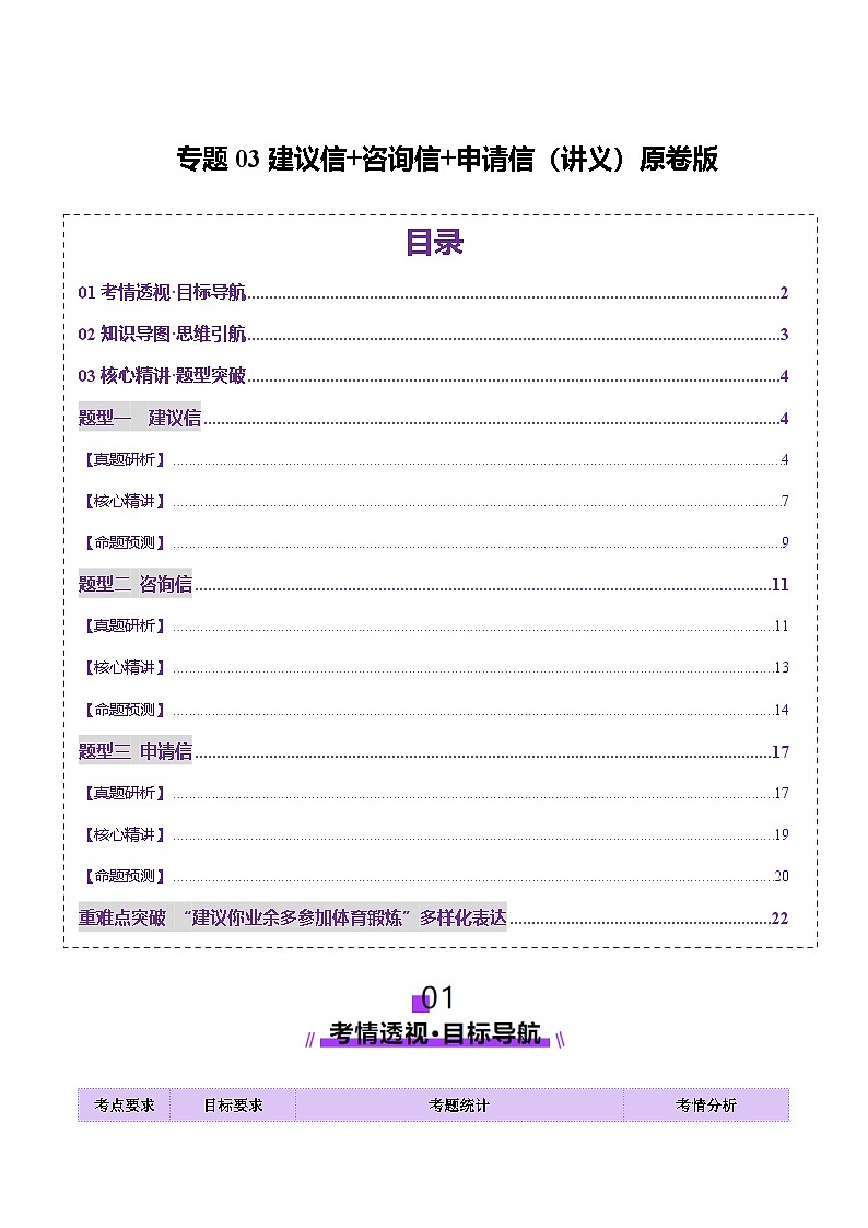 专题03 建议信 咨询信 申请信（讲义）-2025年高考英语二轮复习讲练（新高考通用）（原卷版）第1页