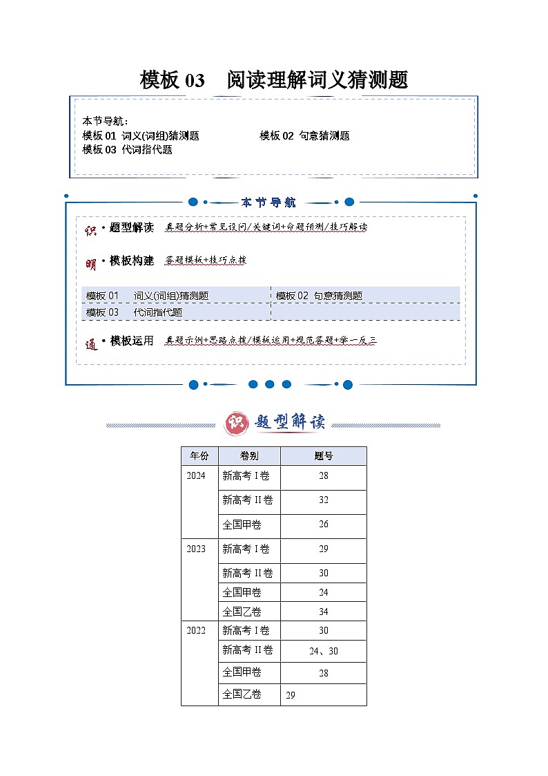 模板03 阅读理解词义猜测题-原卷版（答题模板）-2025年高考英语答题技巧与模板构建第1页