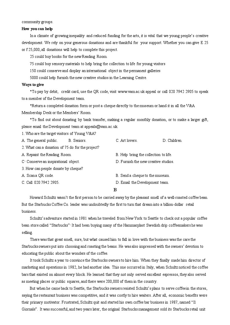 安徽省阜阳市临泉县临泉第二中学2024-2025学年高三上学期12月月考英语试题  Word版无答案第3页
