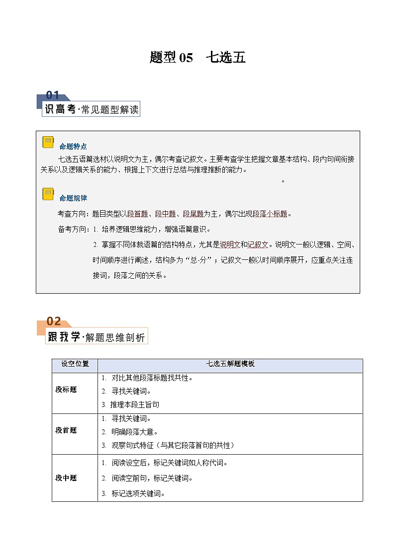 题型05 七选五（解题技巧）-备战2024年高考英语答题技巧与模板构建 (原卷版 )第1页