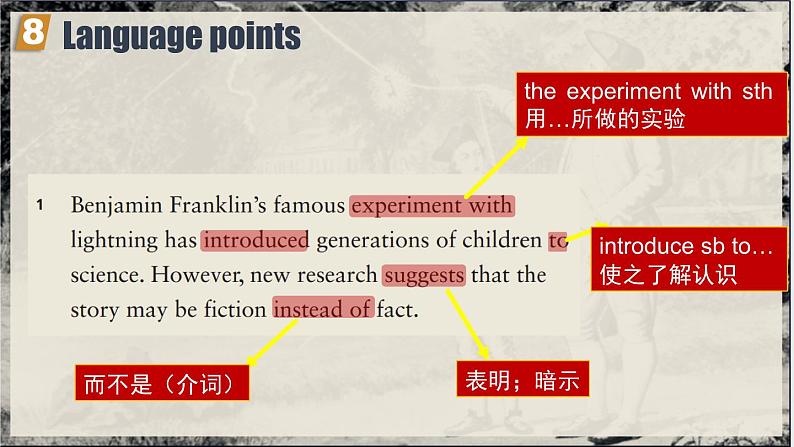 Book 3 Unit 3 Developing ideas language points 语言点  Franklin's experiment 课件第2页