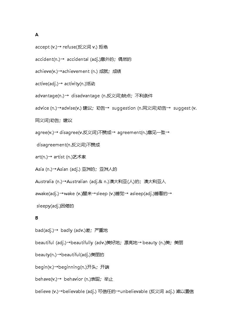 高中英语考试词性转换汇总表第1页