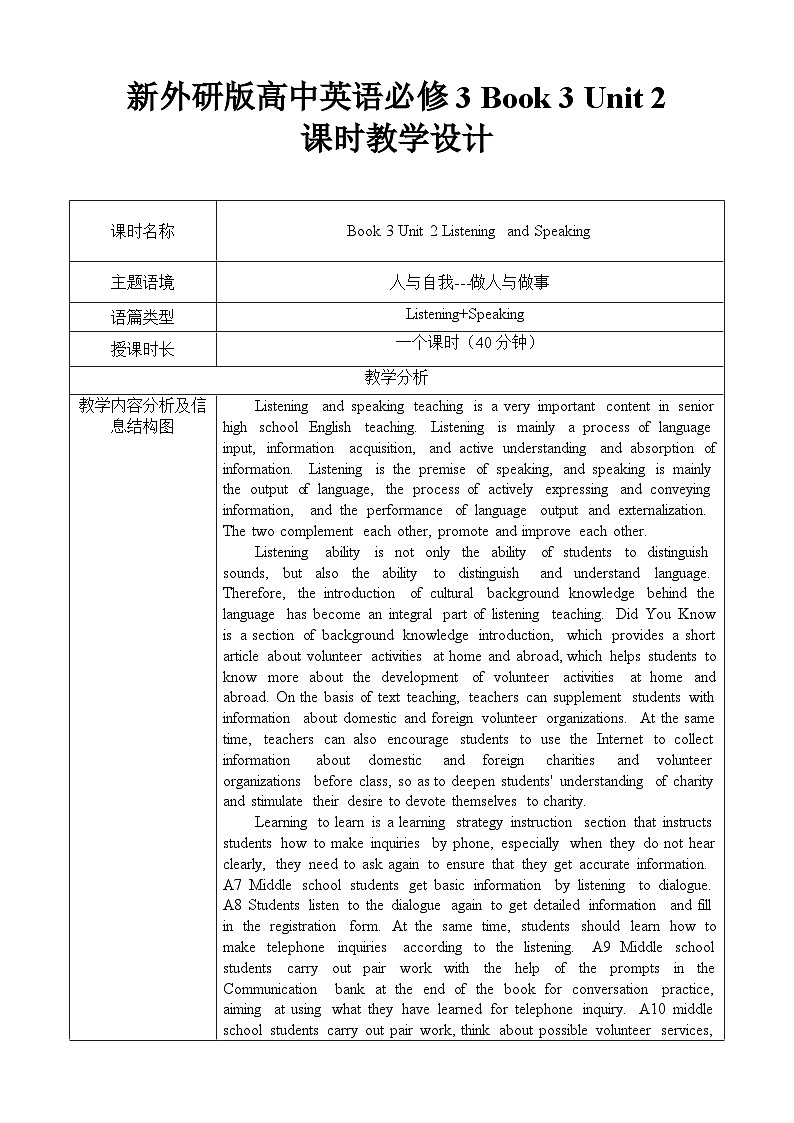 外研社 2024-2025 高中英语 必修三 unit 2 using language listening and speaking 教学设计第1页