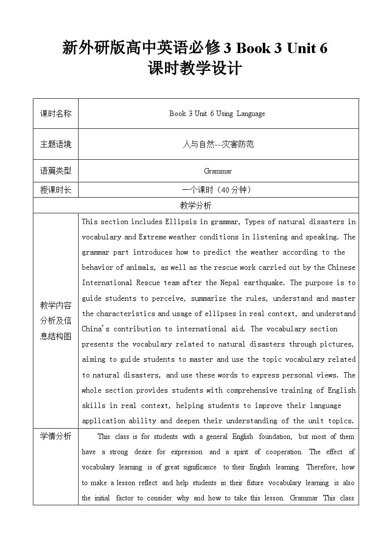 外研社 2024-2025 高中英语 必修三 using language grammar 教学设计第1页