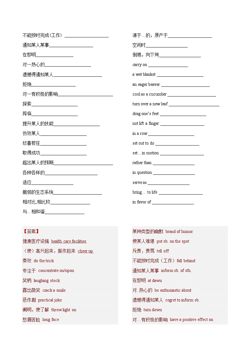高二英语寒假培优练习寒假作业08 选择性必修1重点词汇和短语复习(解析版)第3页