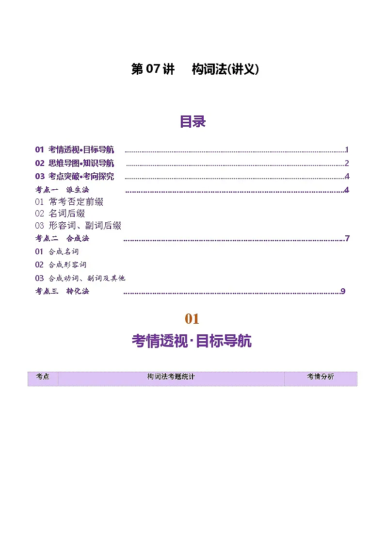 第07讲 构词法（讲义）-2025年高考英语二轮复习（北京专用）（原卷版）第1页