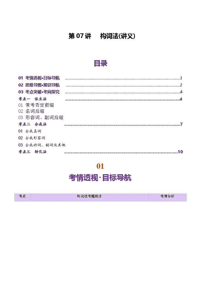 第07讲 构词法（讲义）-2025年高考英语二轮复习（北京专用）（解析版）第1页